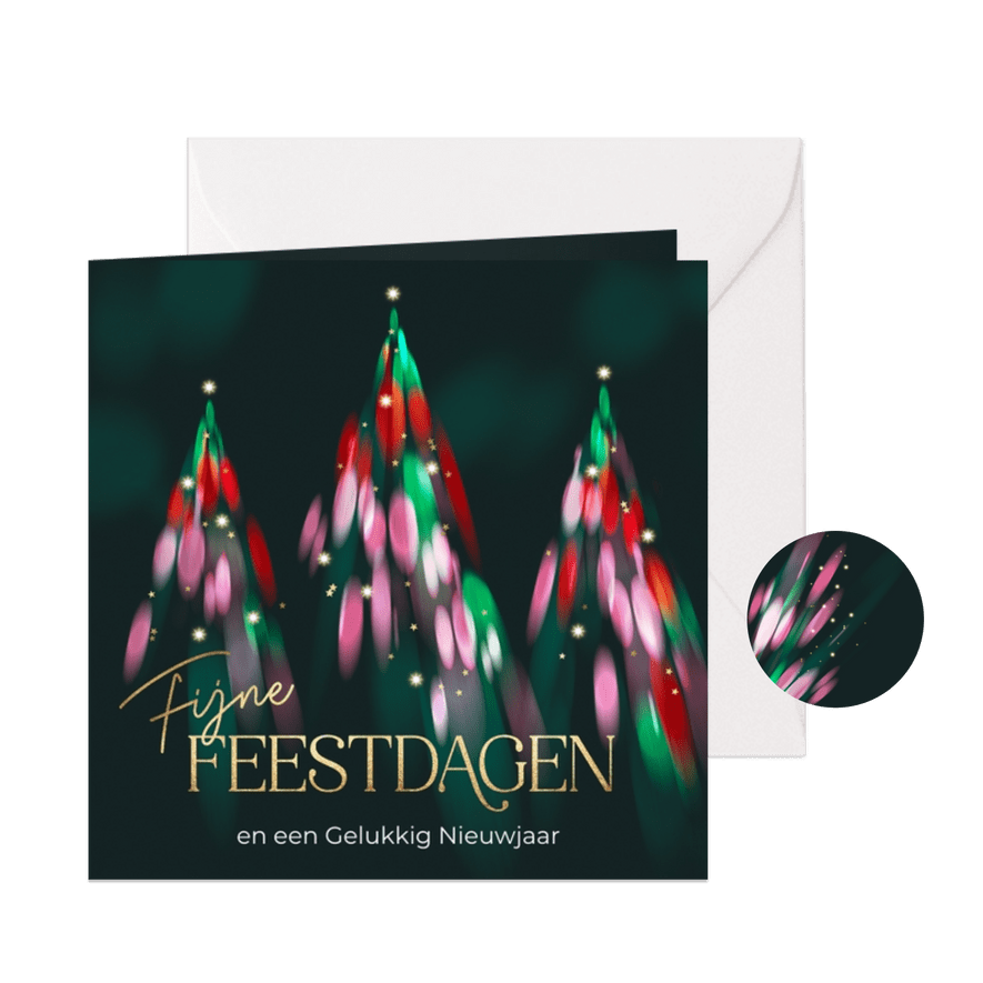 Fijne Feestdagen kerstkaart kerstbomen lichtjes - Kaartimpressie