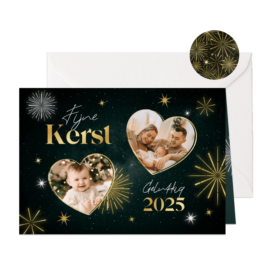 Fijne kerst gelukkig 2025 kerstkaart vuurwerk sterren foto's - Kaartimpressie