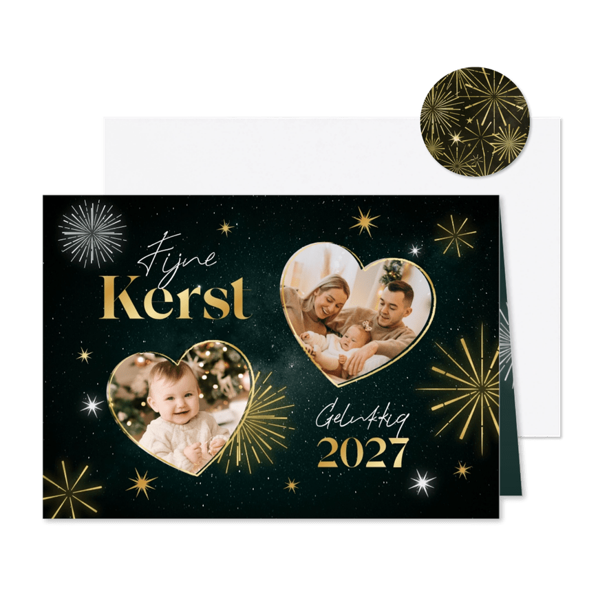 Fijne kerst gelukkig 2027 kerstkaart vuurwerk sterren foto's - Kaartimpressie