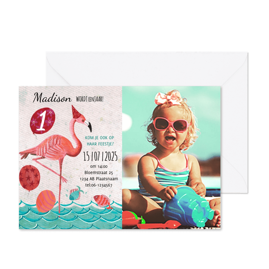 Flamingo 1 jaar zomer feestje - Kaartimpressie