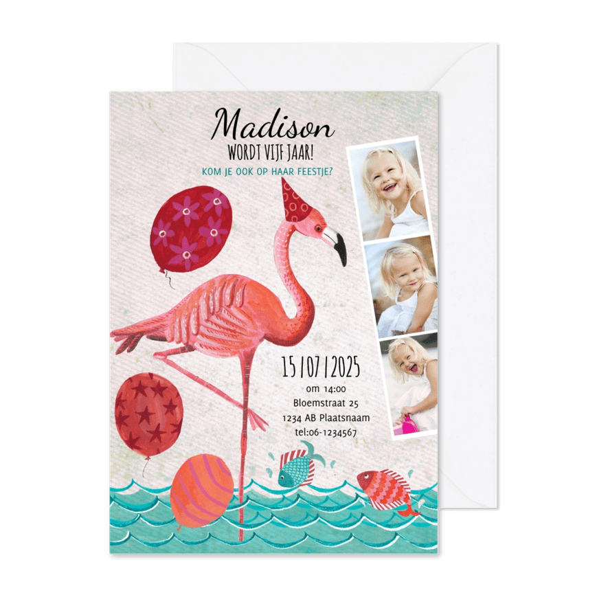 Flamingo Zomer Zwem Feestje - Kaartimpressie