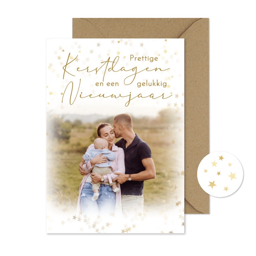 Foto- kerstkaart en nieuwjaar eigen foto sterren - Kaartimpressie