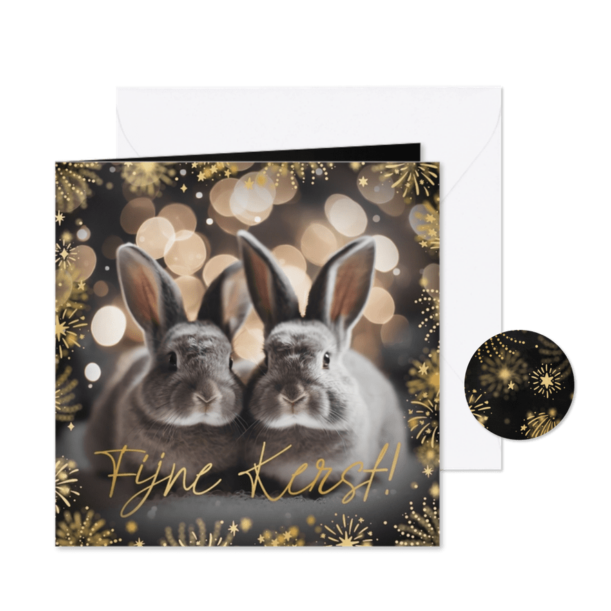 Foto kerstkaart Fijne Kerst met vuurwerk en sterren kader - Kaartimpressie