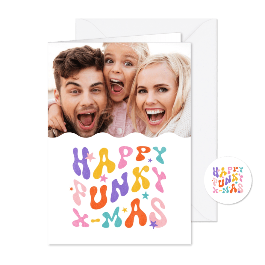 Foto kerstkaart groovy funky christmas sterren - Kaartimpressie