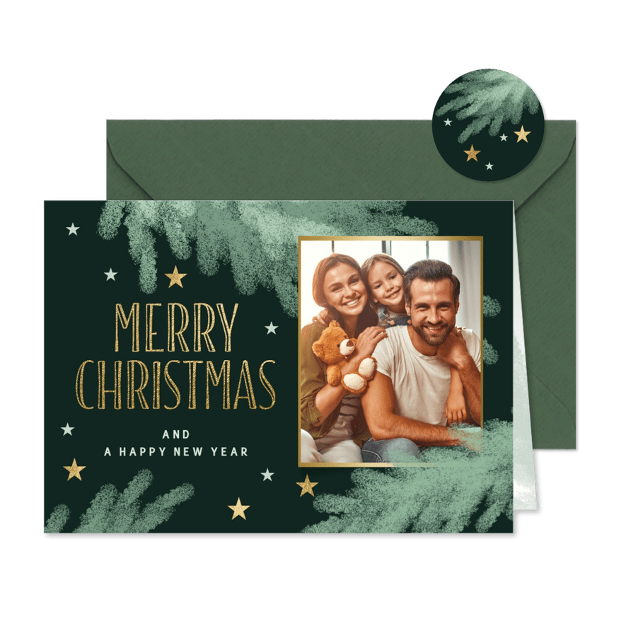 Foto kerstkaart hippe kerstboom krijt takken - Kaartimpressie