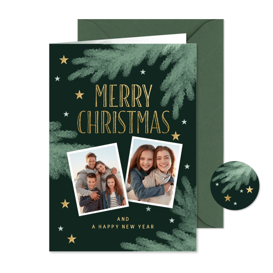 Foto kerstkaart in krijt kerstboom 2 fotos - Kaartimpressie