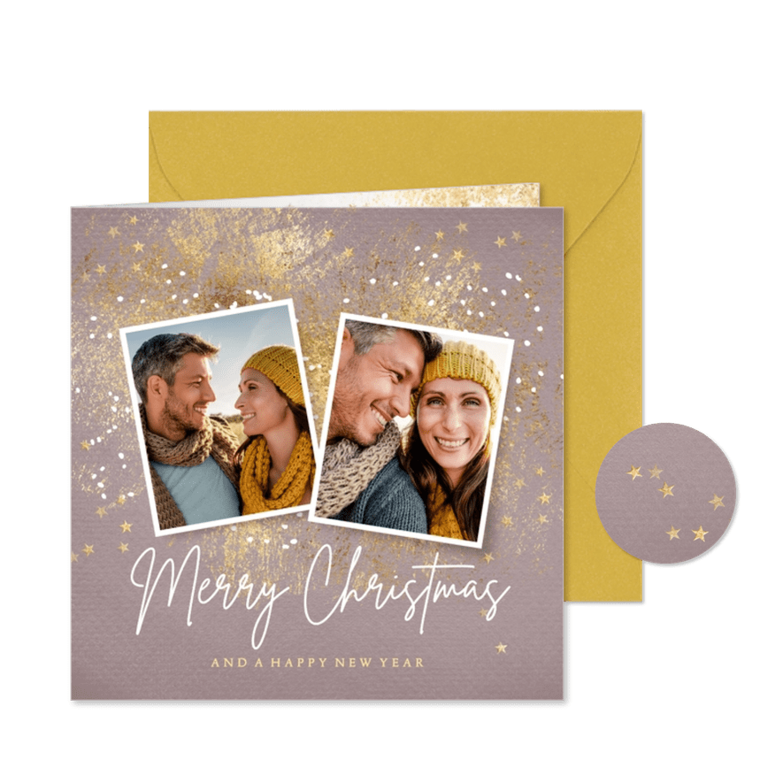 Foto kerstkaart in oud roze hippe stijl  - Kaartimpressie