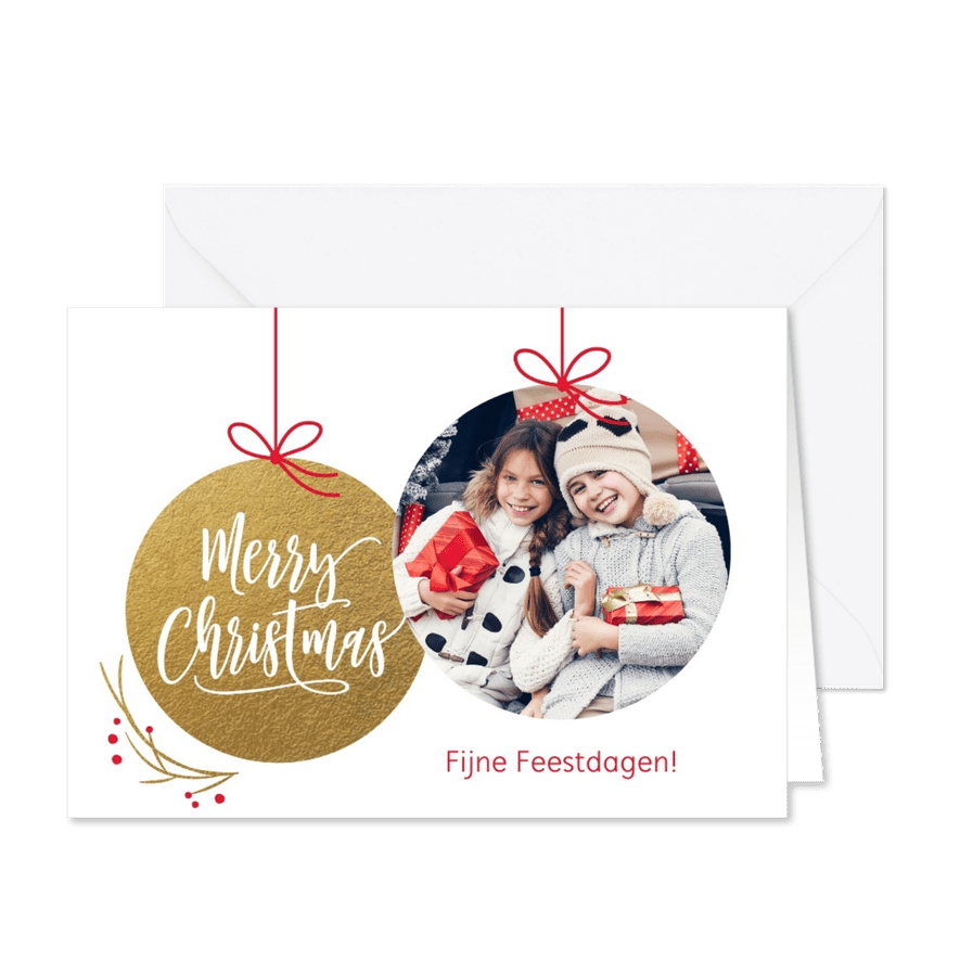 Foto kerstkaart kerstballen  - Kaartimpressie