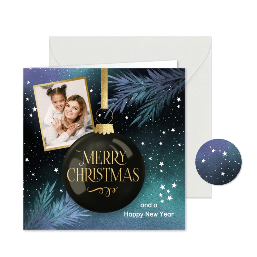 Foto kerstkaart magische kerstbal - Kaartimpressie