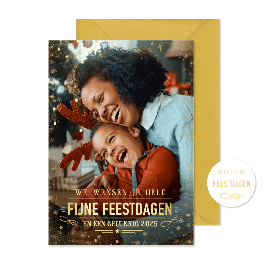 Foto kerstkaart met fijne feestdagen met klassieke letters - Kaartimpressie