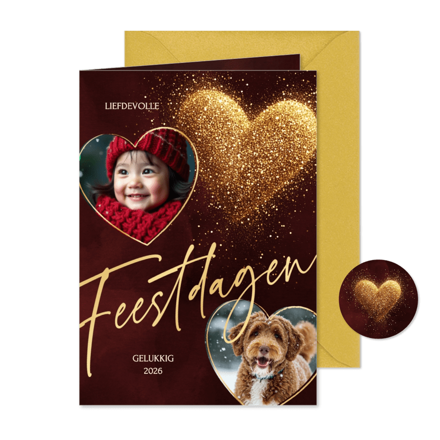 Foto kerstkaart met sprankelend hart van glitters - Kaartimpressie