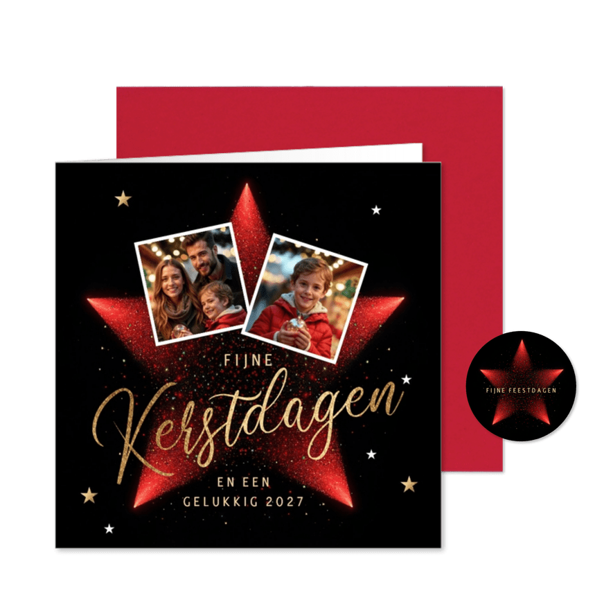 Foto kerstkaart rode kerstster - Kaartimpressie