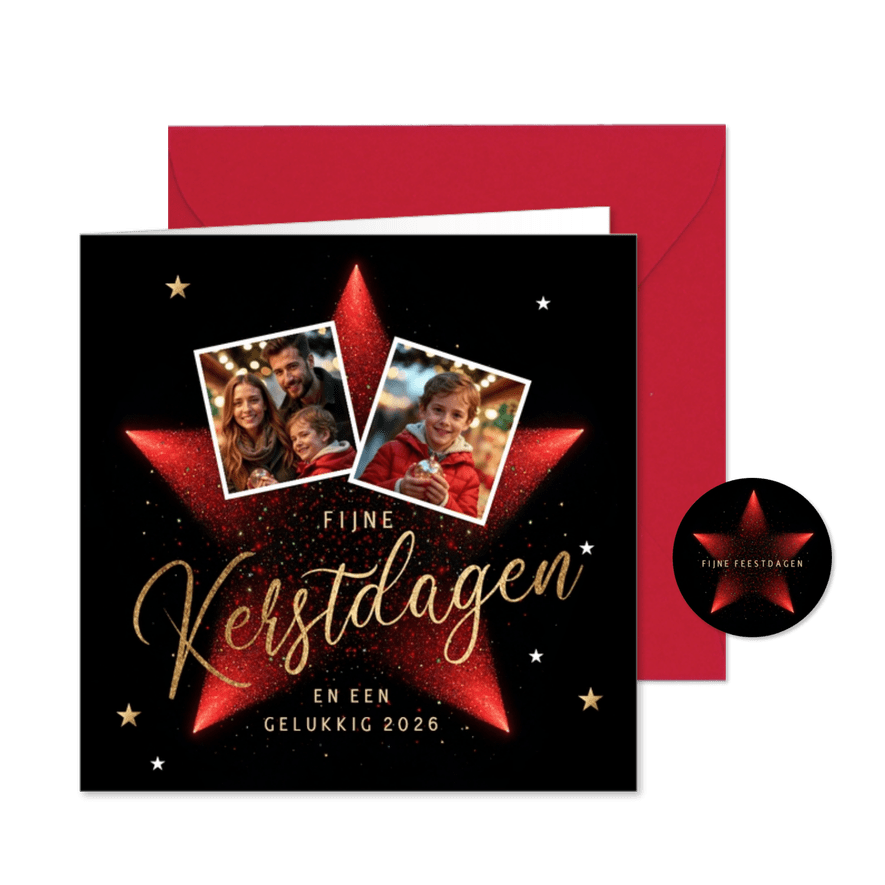 Foto kerstkaart rode kerstster - Kaartimpressie