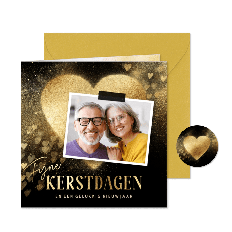 Foto kerstkaart stijlvol goud hart fijne kerstdagen - Kaartimpressie