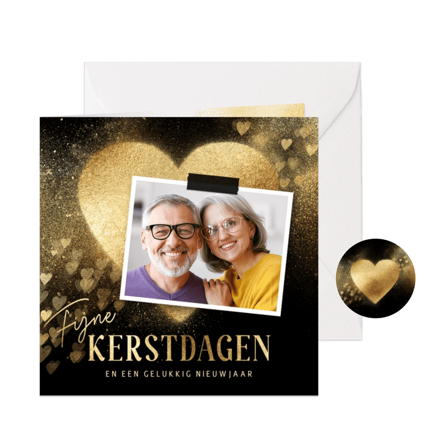 Foto kerstkaart stijlvol goud hart fijne kerstdagen - Kaartimpressie