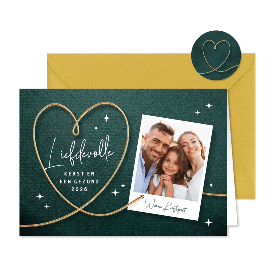 Foto kerstkaart stijlvol hart met fotokader - Kaartimpressie