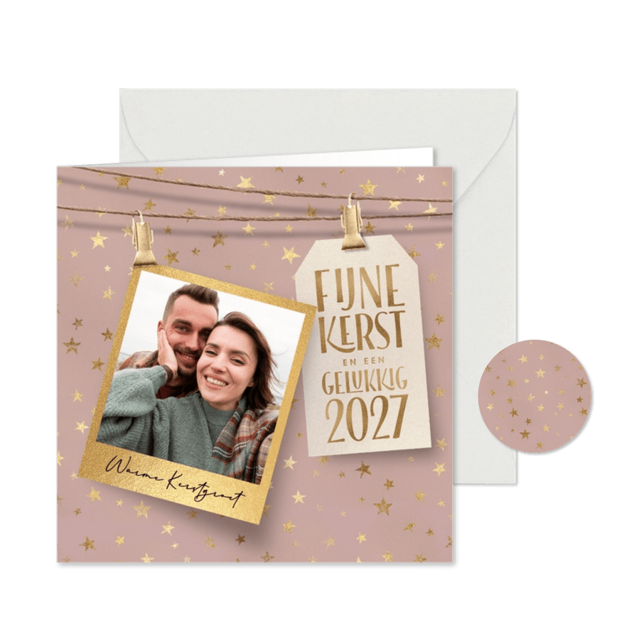 Foto kerstkaarten hippe sterren oud roze 2027 - Kaartimpressie