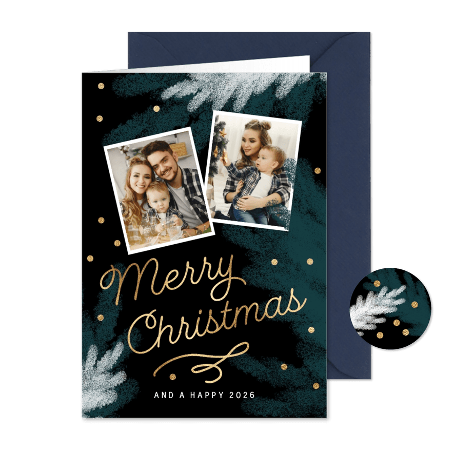 Foto kerstkaarten kerst takken blauw 2026 - Kaartimpressie