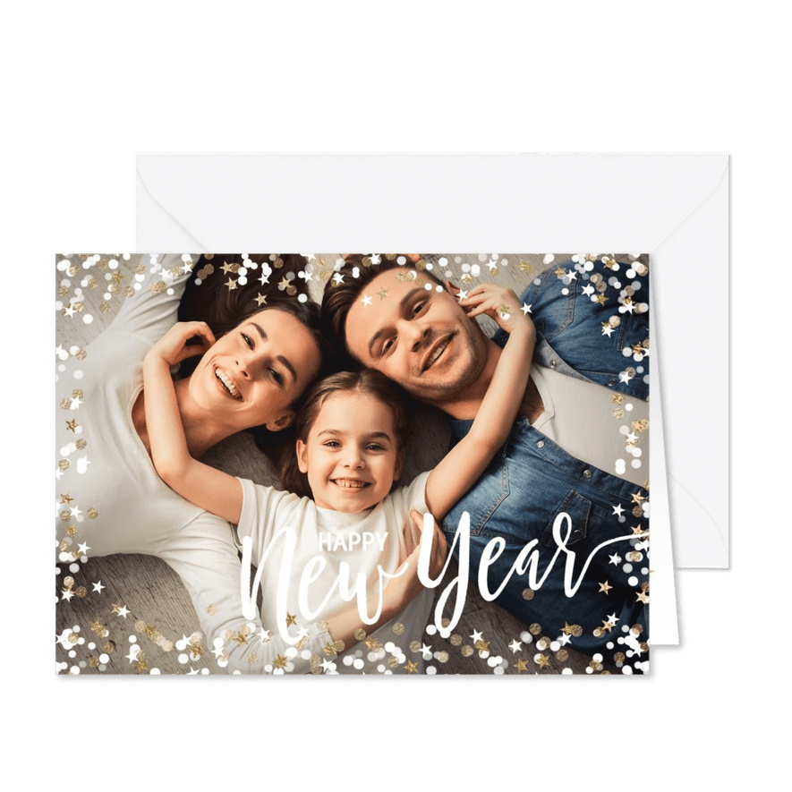 Foto Nieuwjaarskaart confetti liggend - Kaartimpressie