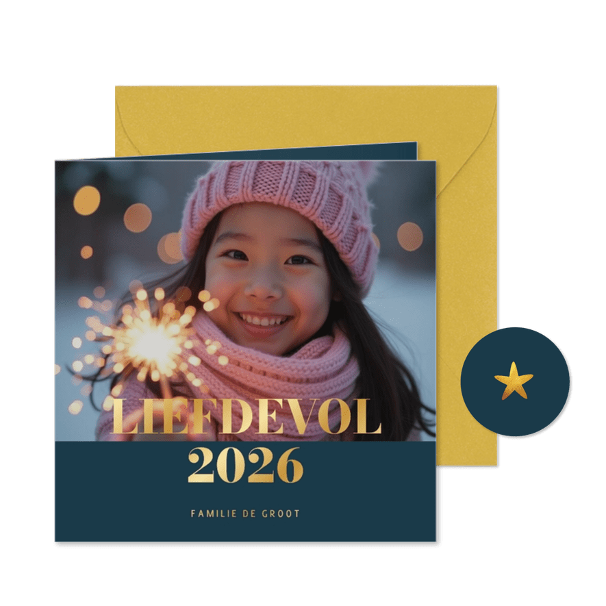 Foto nieuwjaarskaart met aanpasbare tekst - Kaartimpressie