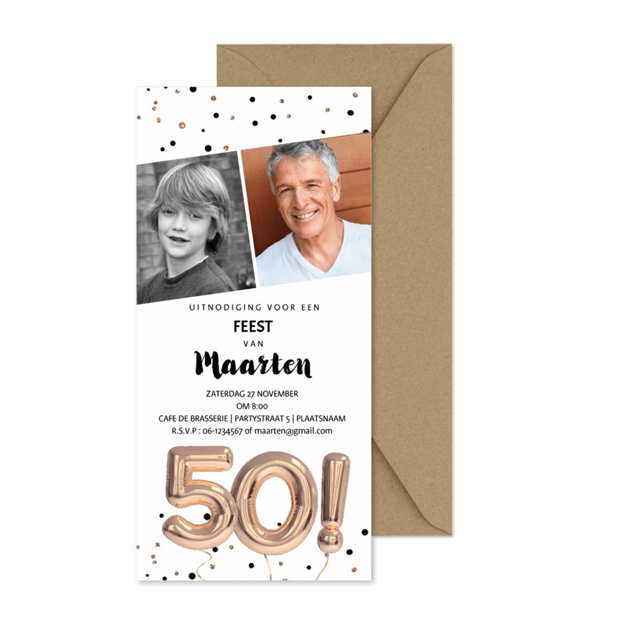 foto uitnodiging 50 jaar ballonnen - Kaartimpressie