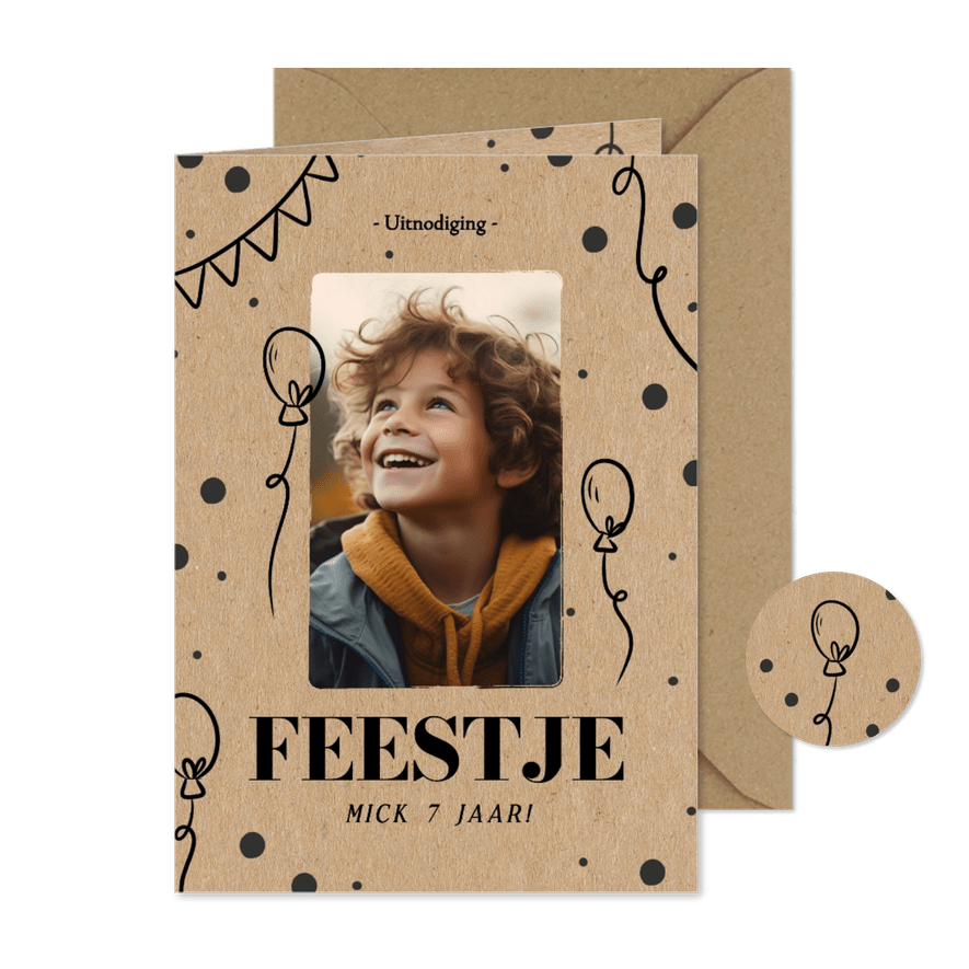 Foto uitnodiging kinderfeestje kraft met ballonnen - Kaartimpressie