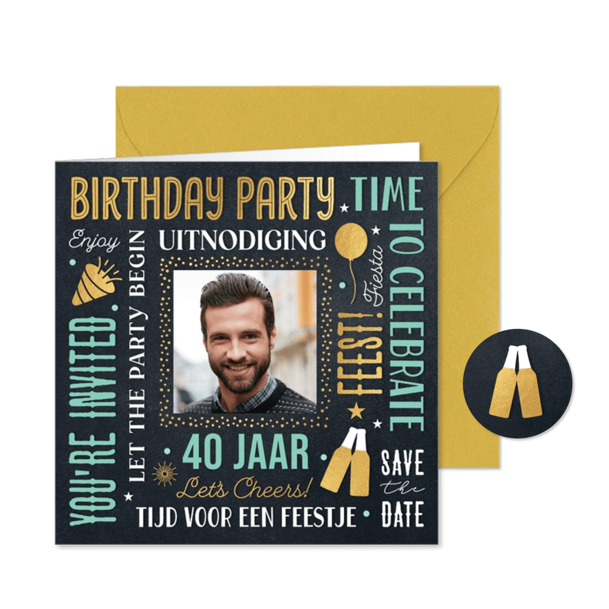 Foto uitnodiging verjaardag feest man - Kaartimpressie