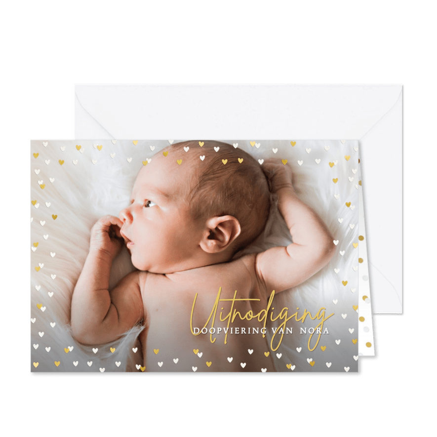 Foto-uitnodiging voor doop met een hart frame - Kaartimpressie