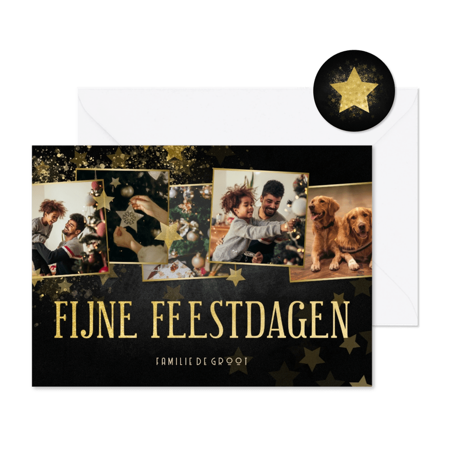 Fotocollage kerstkaart met krijtbord en sterren - Kaartimpressie