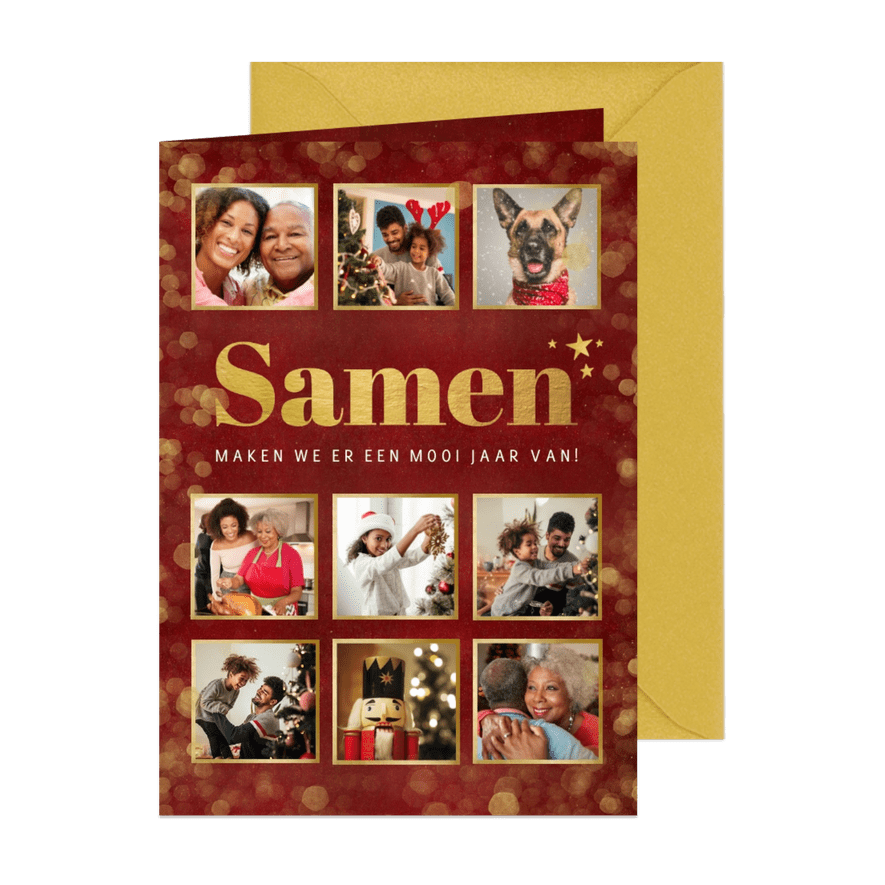 Fotocollage kerstkaart - Samen naar een mooi jaar - Kaartimpressie