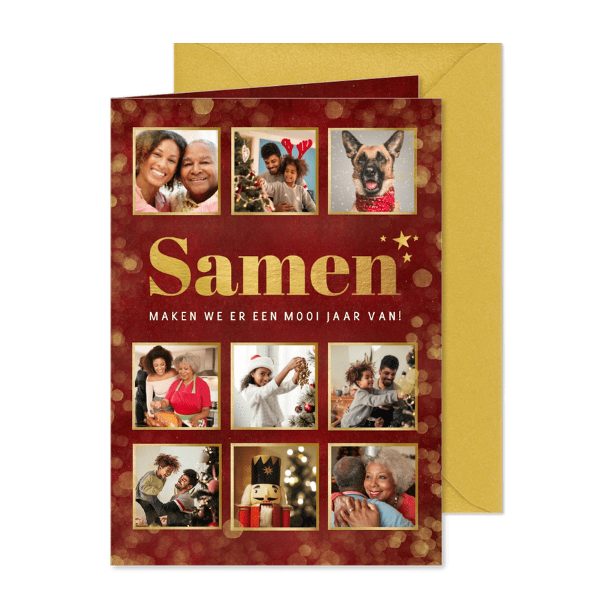 Fotocollage kerstkaart - Samen naar een mooi jaar - Kaartimpressie