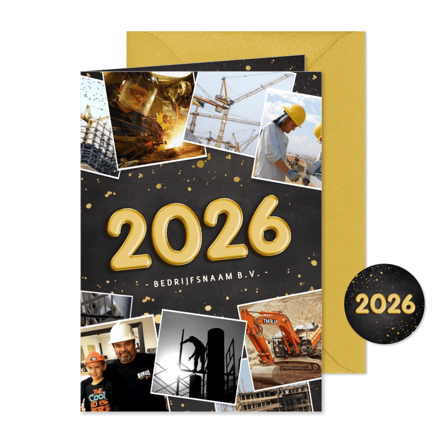 Fotocollage zakelijke kerstkaart jaartal 2026 - Kaartimpressie