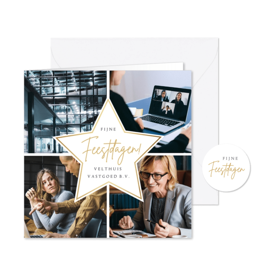Fotocollage zakelijke kerstkaart met 4 foto's en ster - Kaartimpressie