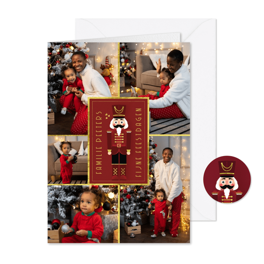 Fotokaart kerst notenkraker fotocollage vintage rood - Kaartimpressie