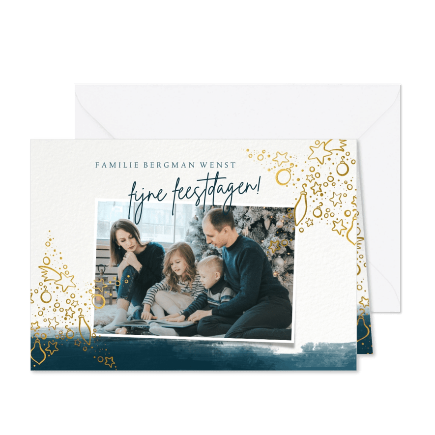 Fotokaart kerst sterren en waterverf - Kaartimpressie