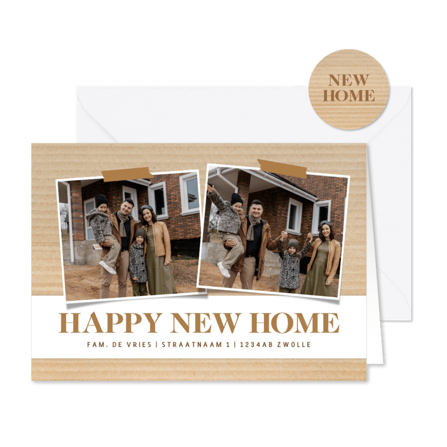 Fotokaart voor verhuizing met karton achtergrond - Kaartimpressie
