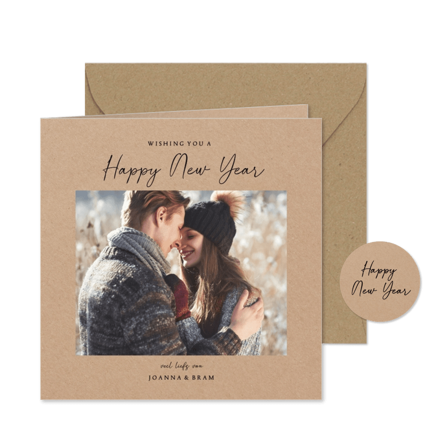 Fotokaarten nieuwjaar kraftpapier happy new year - Kaartimpressie