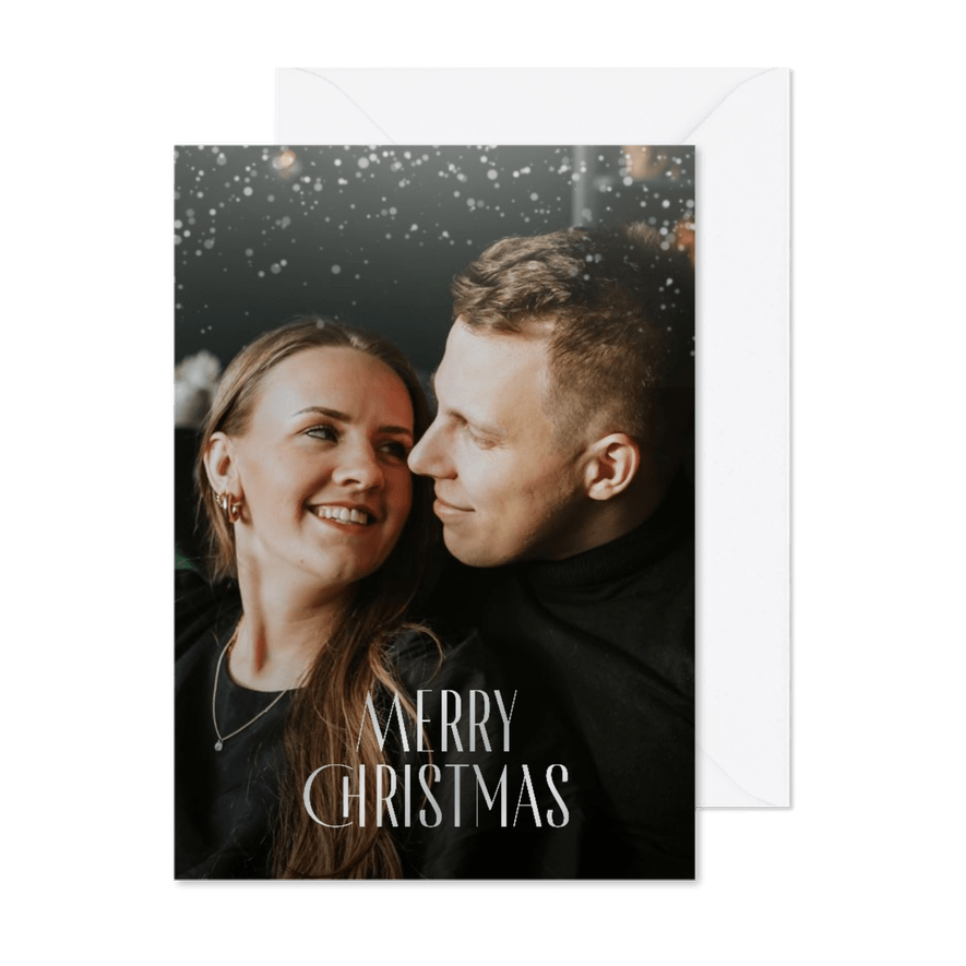 Fotokaartje voor kerst met zilveren merry christmas - Kaartimpressie