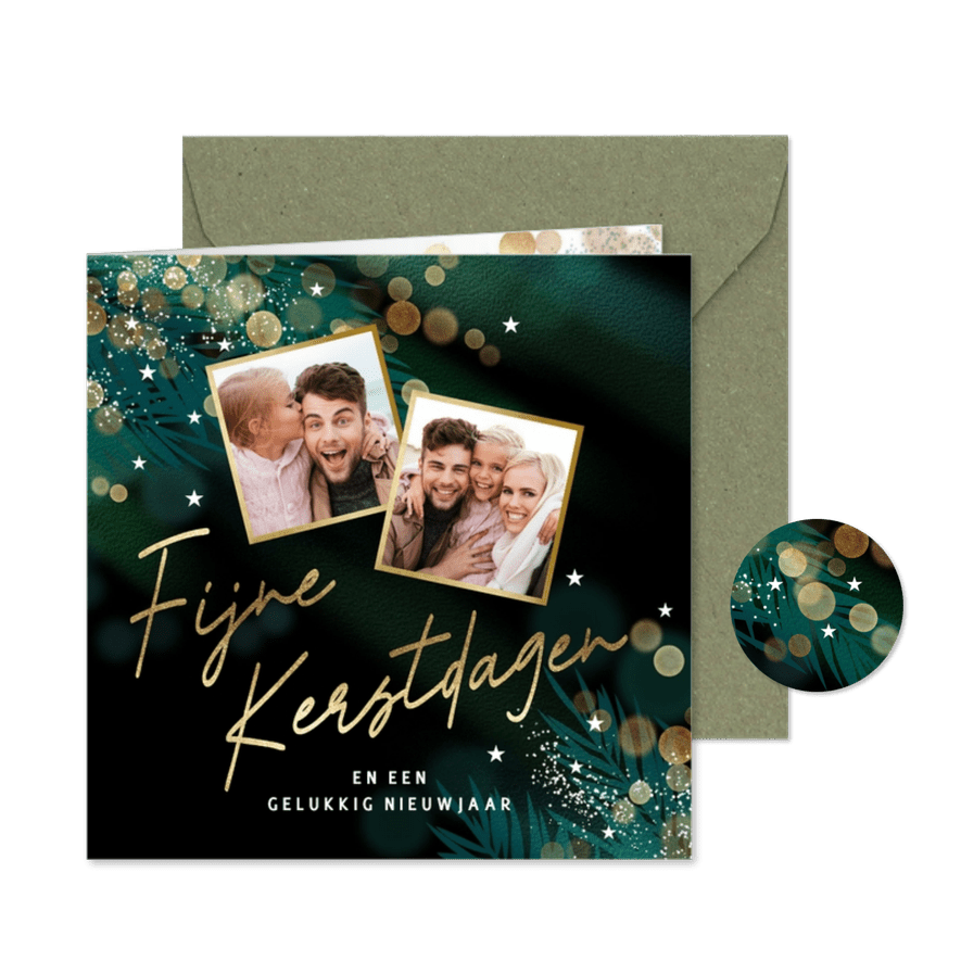 Foto's kerstkaart groene kerstsfeer goud licht - Kaartimpressie