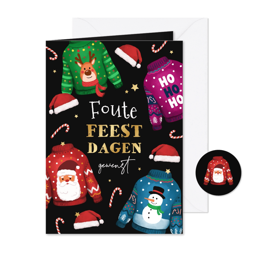 Foute feestdagen kersttruien goud hip vrolijk kleurrijk - Kaartimpressie