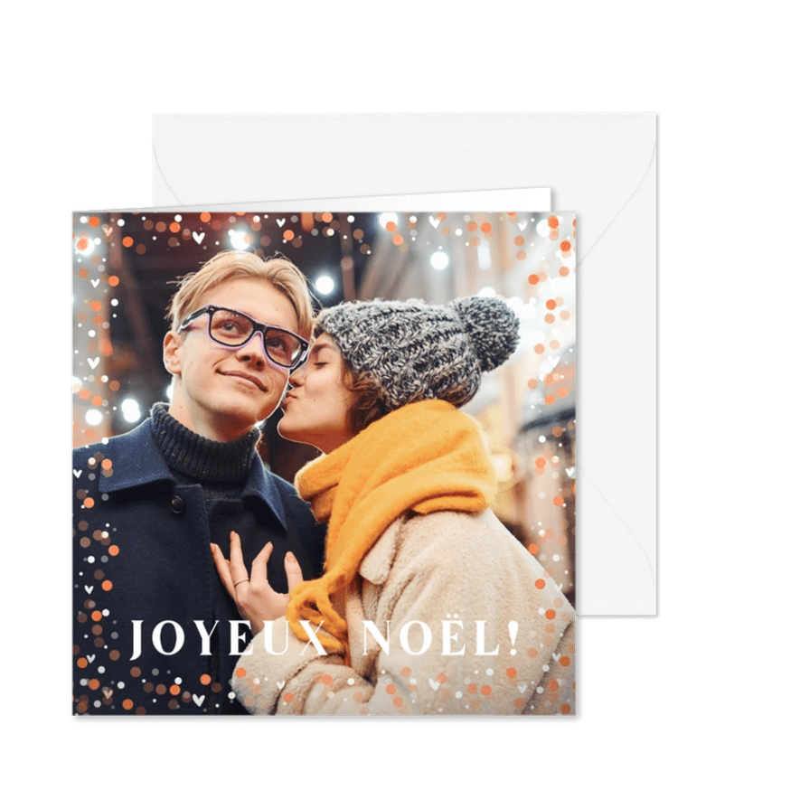 Franse kerstkaart foto met hartjes en blaadjes - Kaartimpressie