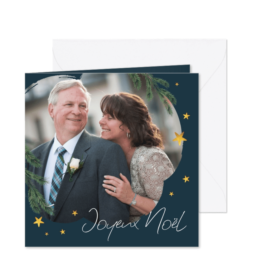 Franse kerstkaart met foto sterren Joyeux Noël - Kaartimpressie