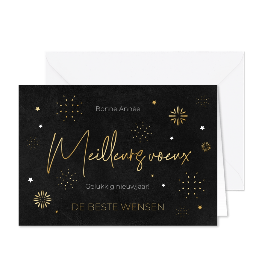 Franse kerstkaart met vuurwerk en sterren - Kaartimpressie