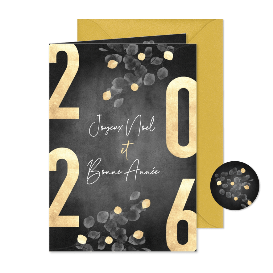 Franse kerstkaart zwarte eucalyptus aquarel - Kaartimpressie