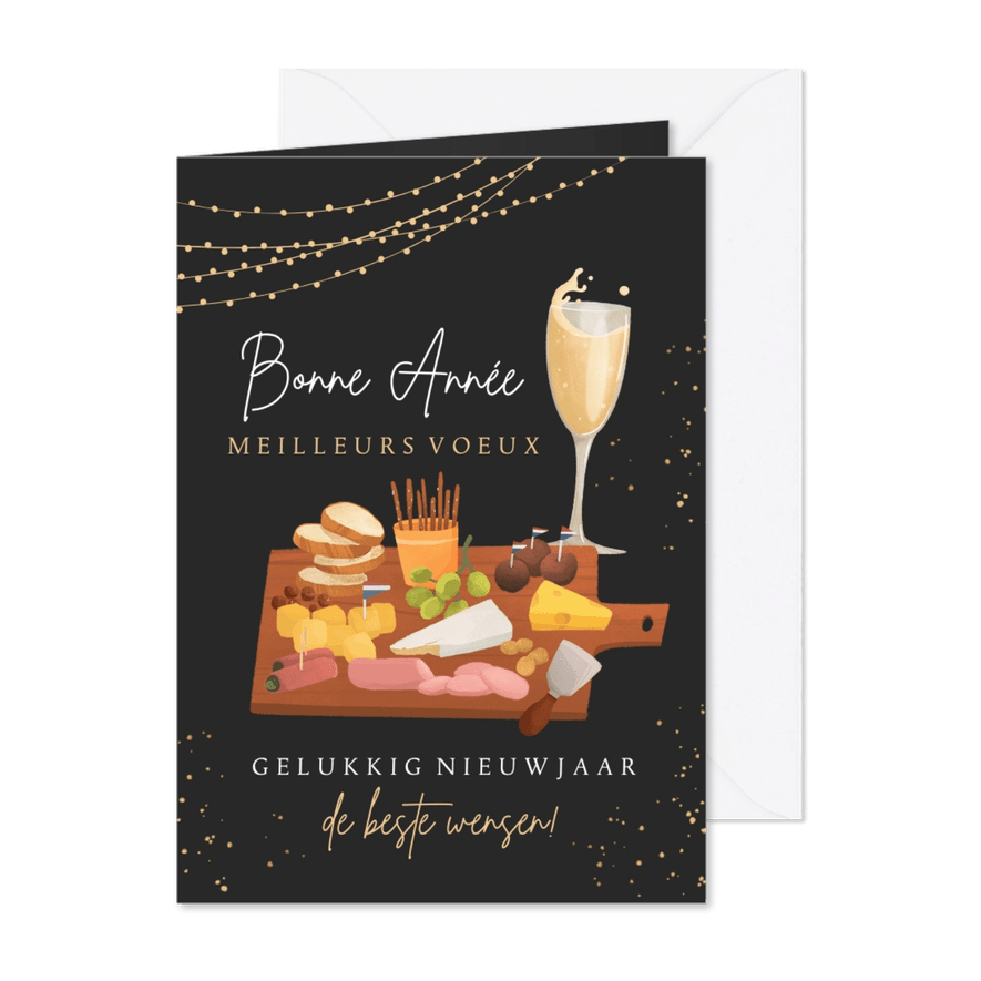 Franse nieuwjaarskaart champagne borrelplank - Kaartimpressie