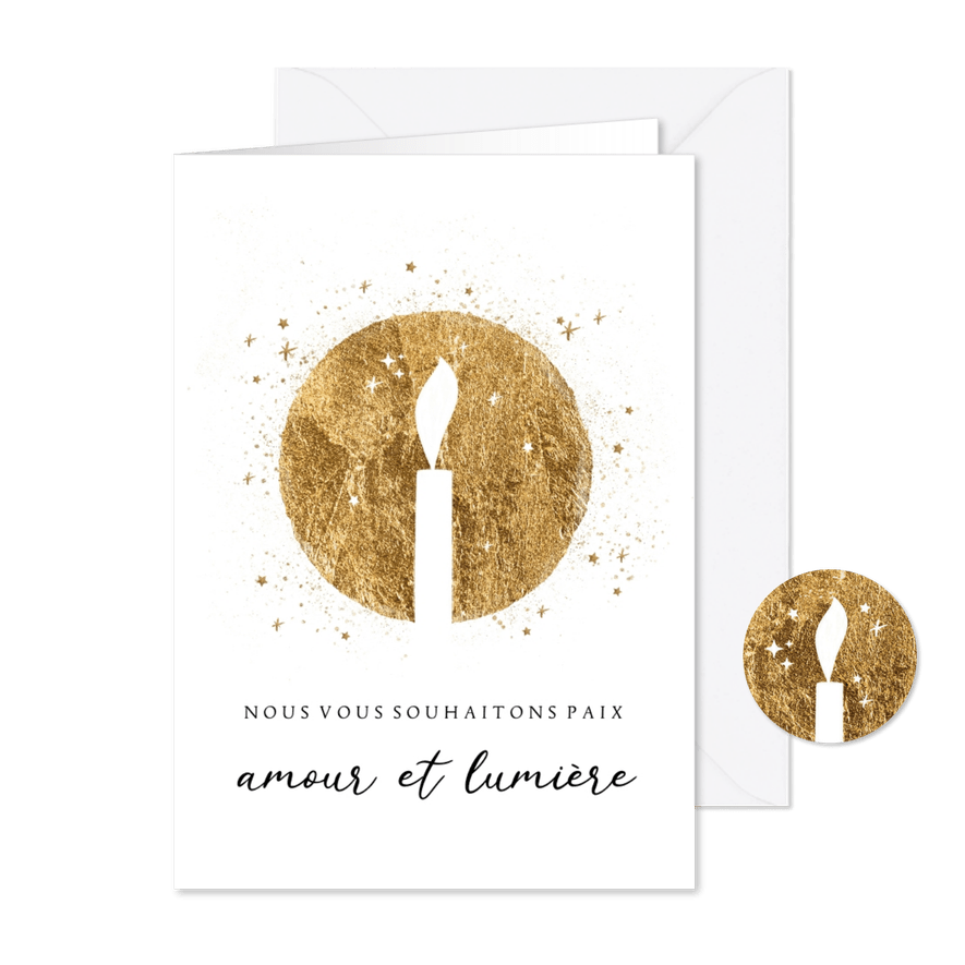 Franse nieuwjaarskaart goudlook licht kaars sterren spetters - Kaartimpressie