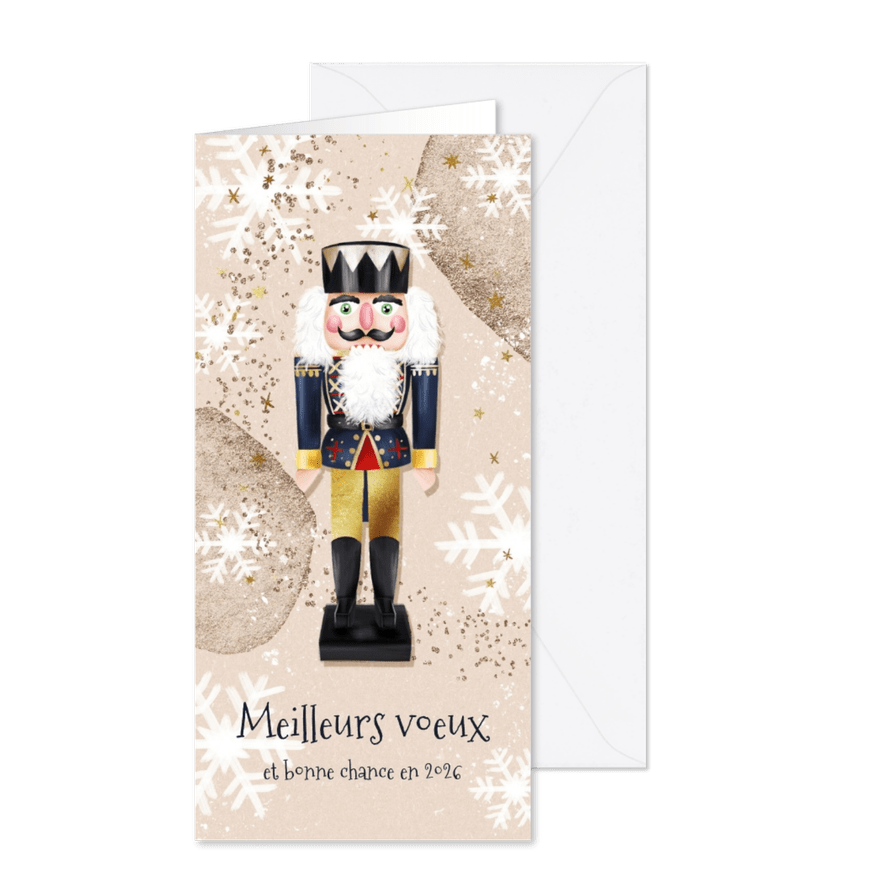 Franse nieuwjaarskaart illustratie notenkraker sterren goud - Kaartimpressie