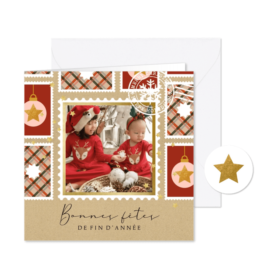 Franse nieuwjaarskaart illustratie postzegels stempel  - Kaartimpressie