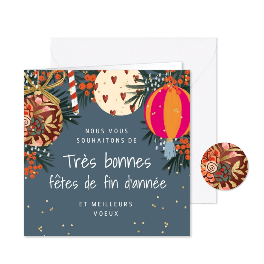 Franse nieuwjaarskaart met kerstboom kerstbal - Kaartimpressie
