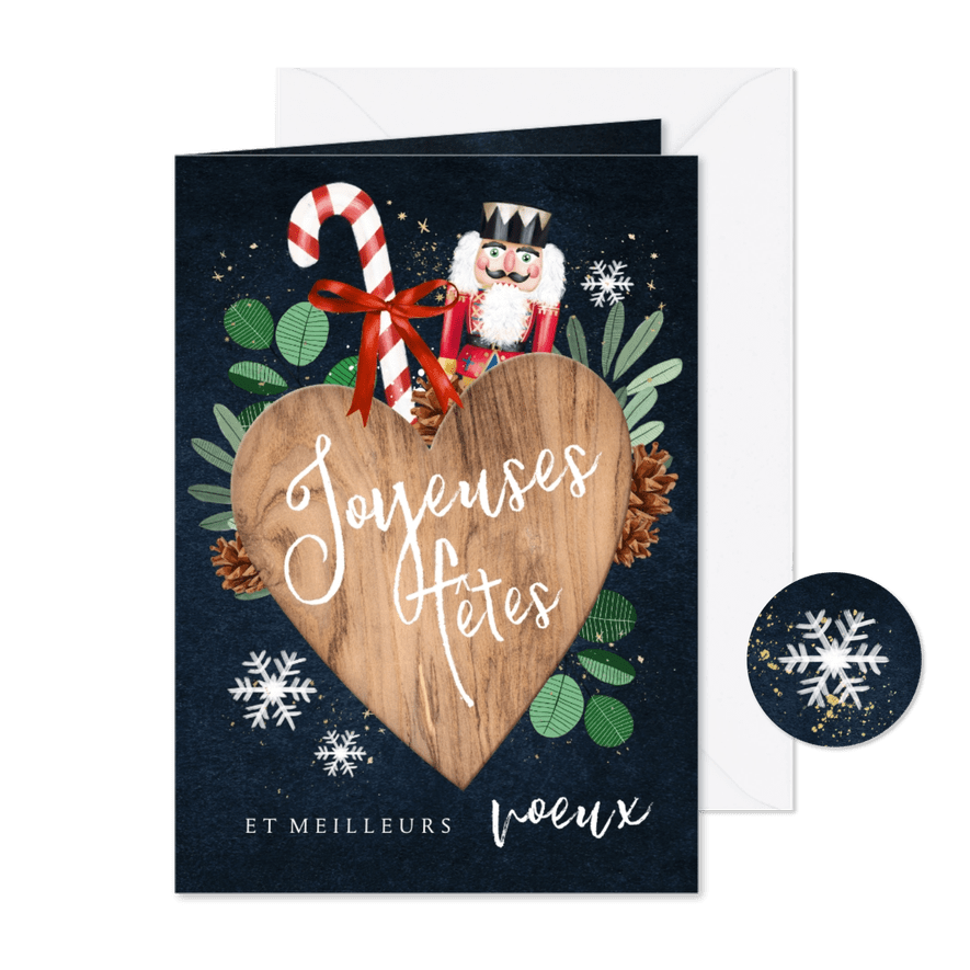 Franse nieuwjaarskaart met notenkraker hart ster - Kaartimpressie